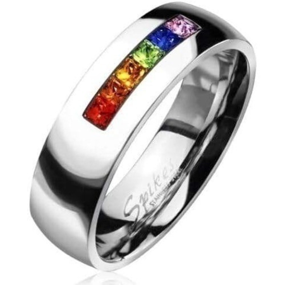 Spikes Rainbow Pride CZ Channel‎ Band Ring Size 11 Stainless Steel